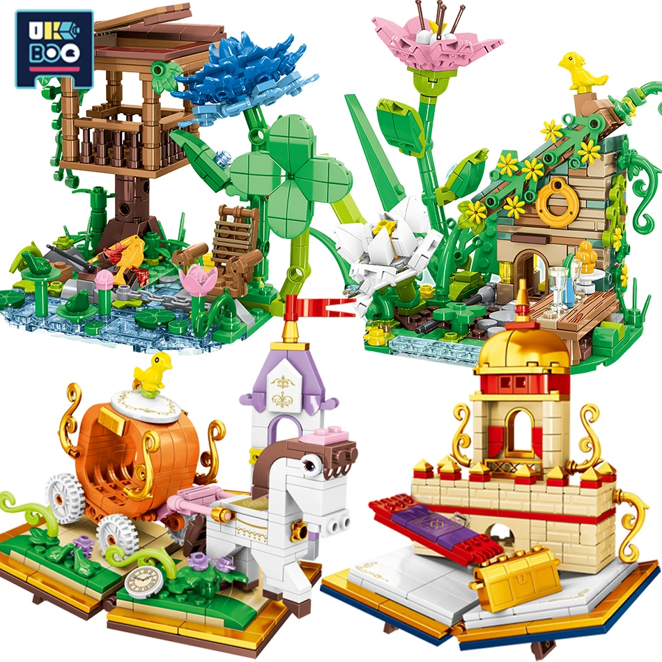 4 Pz/Set City Creative Ideas Dream Princess Garden Carriage Castle Building Blocks Architettura Mattoni Giocattoli Per Bambini Fai Da Te Regalo