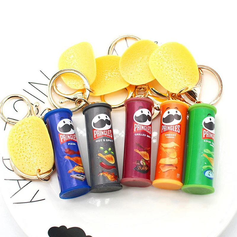 Imitazione Pringles Patatine Portachiavi Secchio Snack Pizza Patatine Ciondolo Borsa Regalo Appeso