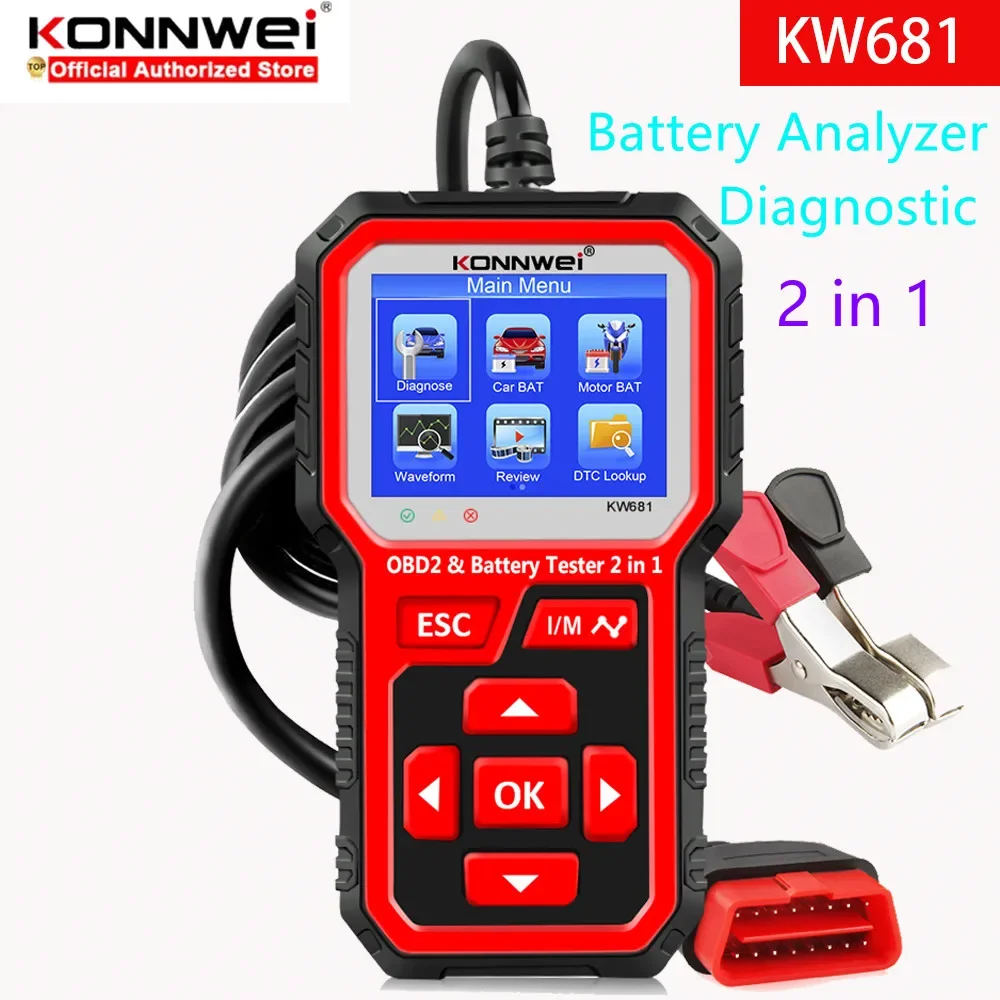 Konnwei Kw681 Tester Per Batterie Automobilistiche Scanner Obd2 Per Auto Moto 6V/12V Analizzatore Di Batterie Per Auto Diagnostica Per Auto Mantenere 