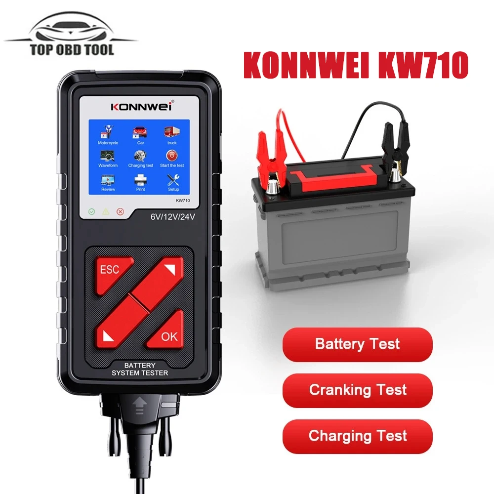 Konnwei Kw710 Tester Per Batterie Per Auto 6V/12V/24V 100-2000Cca Analizzatore Di Batterie Tester Di Carico Sistema Di Ricarica Strumento Diagnostico 