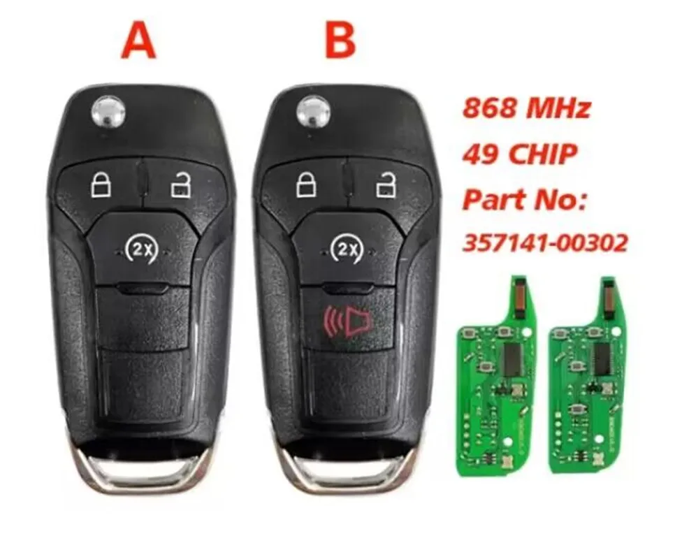 Keyecu Aftermarket Cheap Flip Key Remote Start Fob 868Mhz Id49 Per Ford F150 F250 Mondeo Fusion Escort Transit 357141-00302
