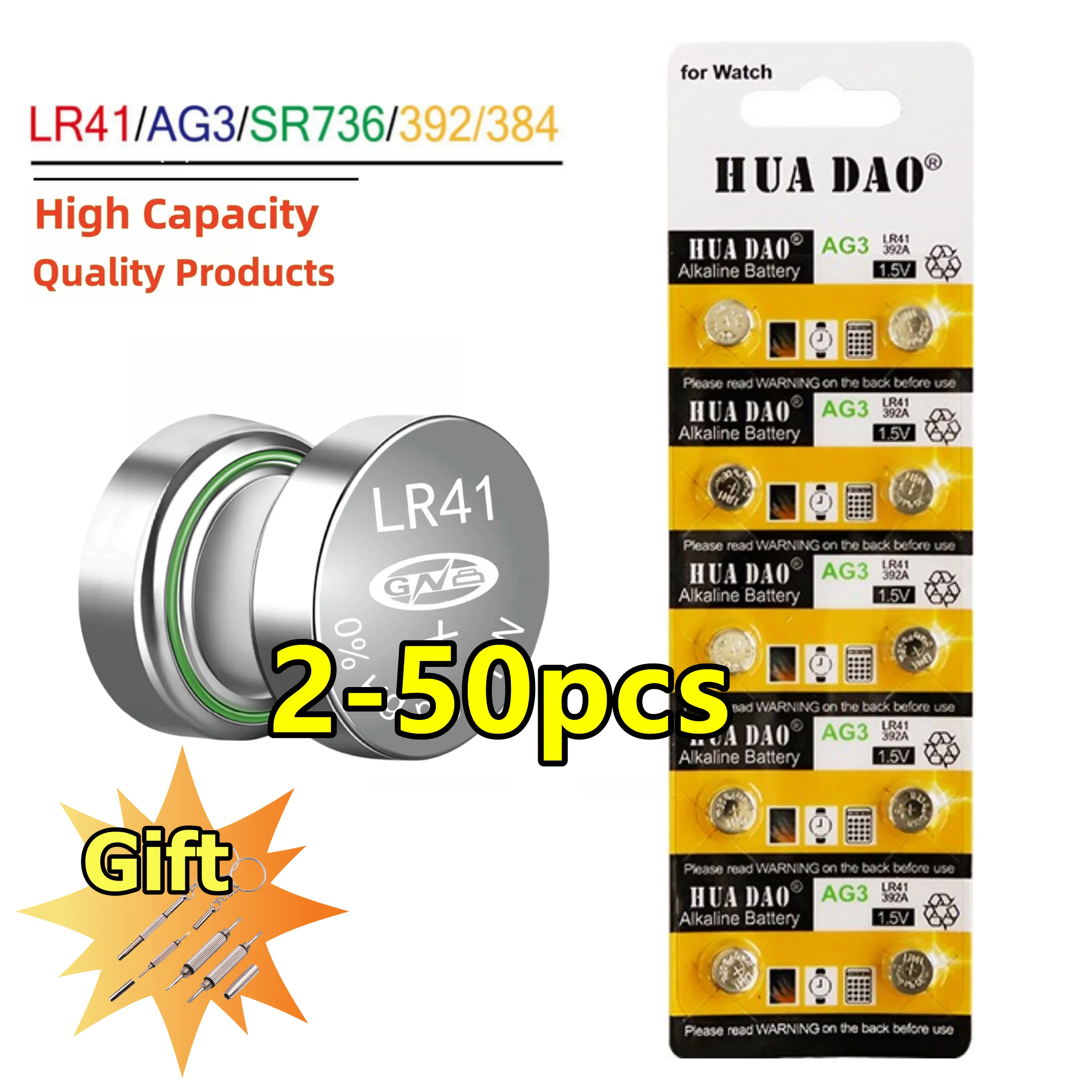 2-50Pc Lr41 Batteria Sr920Sw Batteria Ag3 G3 L736 192 392A Zn/Mno2 1.5V Sr41 1.5V Batterie Per Orologi Termometro Batteria 0% Hg