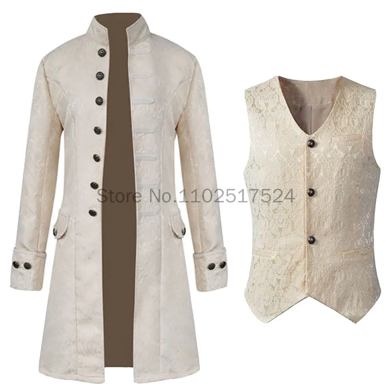 Uomo Halloween Steampunk Jacket Coat Victoria Ghost Vampire Knight Cosplay Costume Stand Collar Trench Vest False Collar Suit