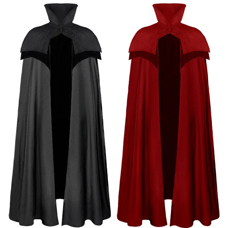 Mantello Medievale Mantello Abito Lungo Costume Gothic Punk Hood Outfit Uomo Morte Vampire Dark Costume Cavaliere Guerriero Cosplay Per Adulto