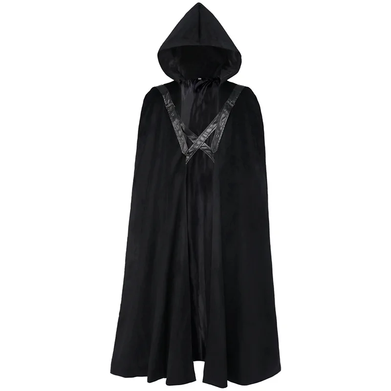 Mantello Medievale Mantello Abito Lungo Costume Gothic Punk Hood Outfit Uomo Morte Vampire Dark Costume Cavaliere Guerriero Cosplay Per Adulto