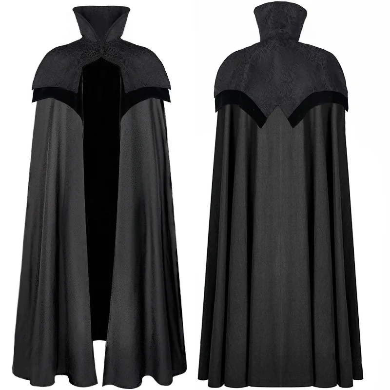 Mantello Medievale Mantello Abito Lungo Costume Gothic Punk Hood Outfit Uomo Morte Vampire Dark Costume Cavaliere Guerriero Cosplay Per Adulto