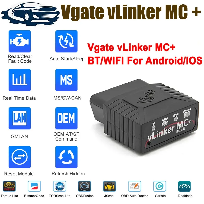 Vgate Vlinker Mc + Elm327 V2.2 Bluetooth 4.0 Scanner Obd2 Obd 2 Wifi Immercode Forscan Strumenti Diagnostici Per Auto Elm 327 V1 5