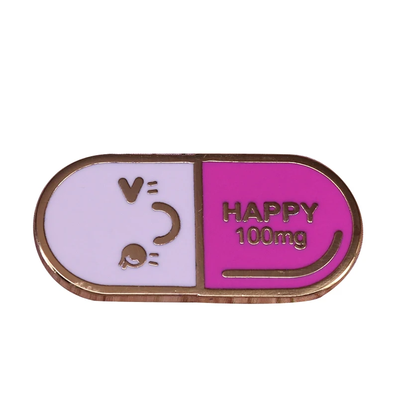 Carino Felice Medicina Pillola Smalto Spilla Distintivo Faccia Sorridente Bianco Rosa Pillola Spilla Medico Infermiere Farmacista Regalo