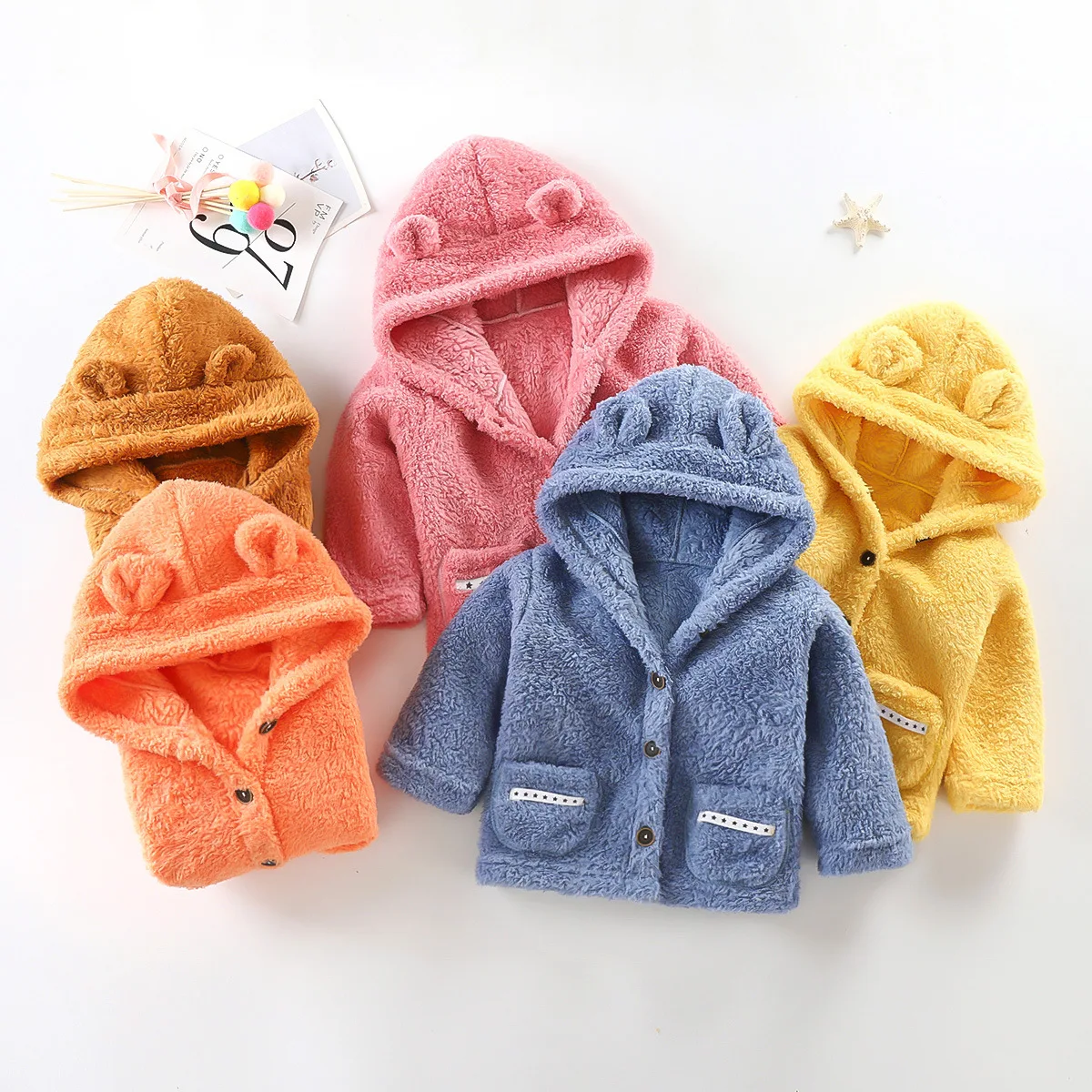 2022 Winter Girls Boys Fleece Warm Hooded Jacket Baby Kids Toldder Coat Capispalla Per Bambini