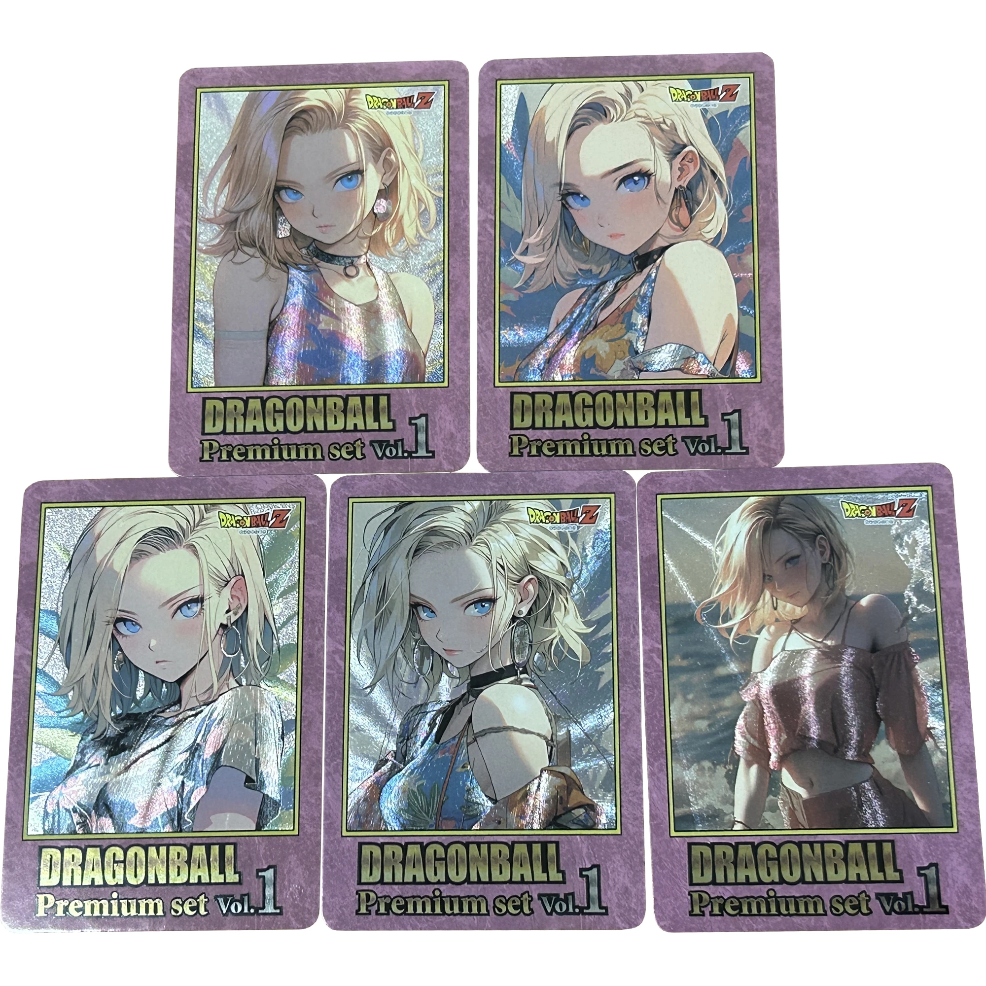 59*86Mm 5 Pz/Set Fai Da Te Self Made Dragon Ball Android 18 Flash Cards Kawaii Gift Toys Anime Game Collection Cards