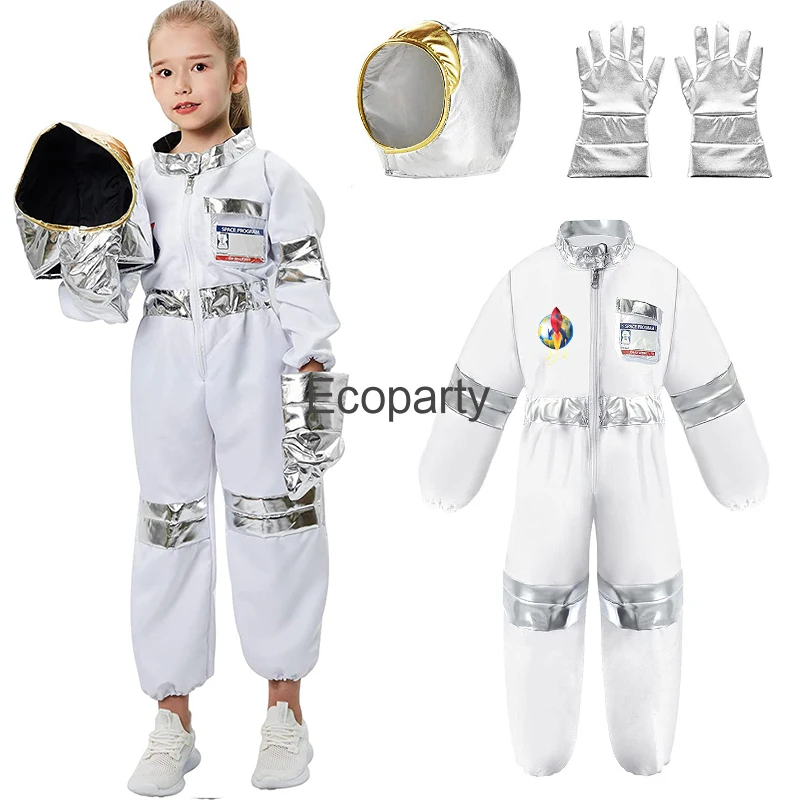 Kids Deluxe White Space Astronaut Costume Per Ragazze Ragazzi Rocket Uniform Kids Halloween Carnival Out Space Theme Party Costumes
