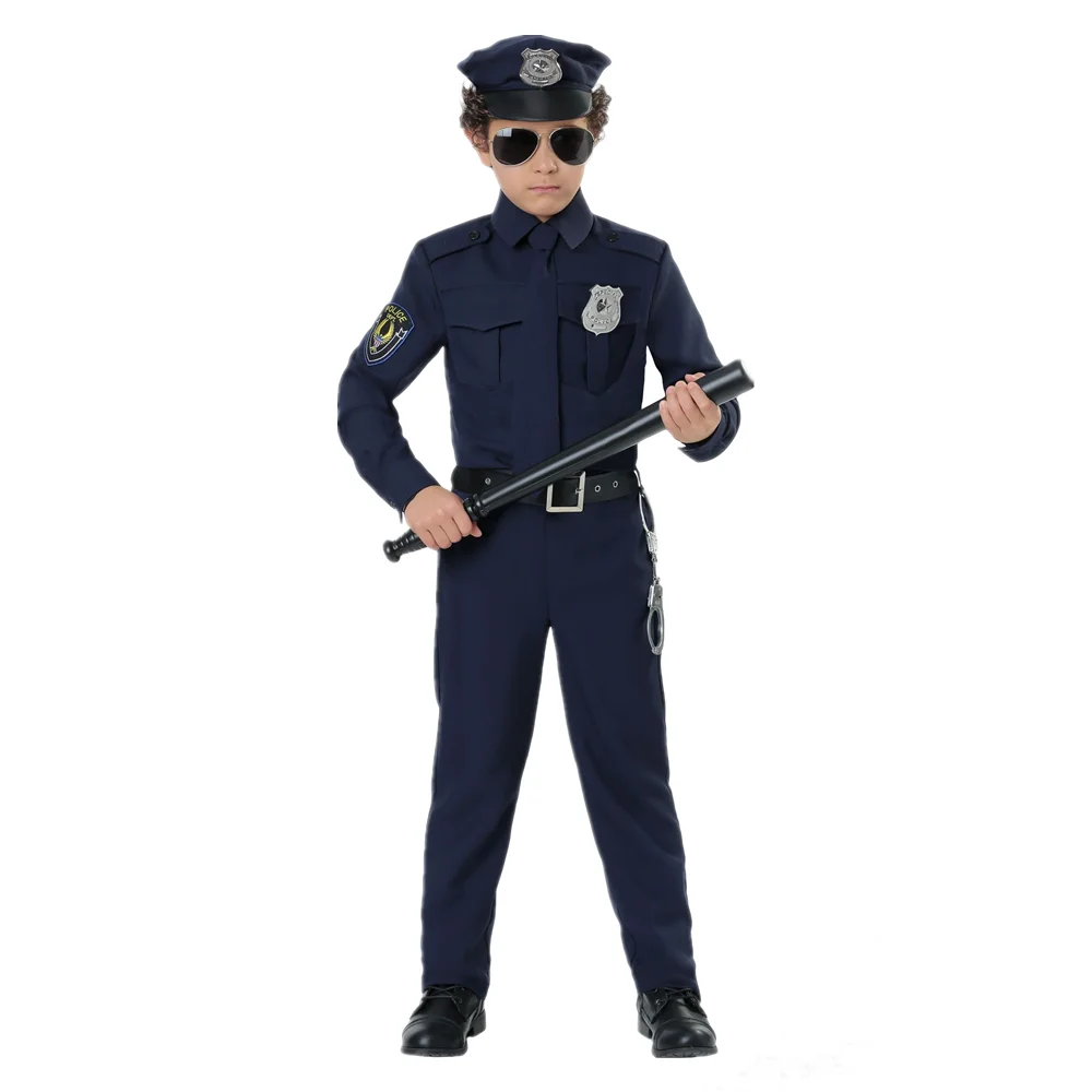 Set Completo Deluxe Police Cop Officer Costume Cosplay Kids Halloween Carnival Party Performance Fancy Dress Uniform