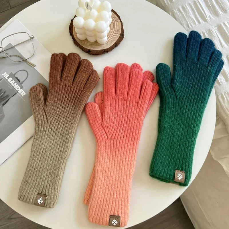 Colore Arcobaleno Moda Inverno Donna Guanti Lavorati A Maglia Touch Screen Guanti Di Alta Qualità Addensare Guanti Caldi In Cashmere Per Le Donne
