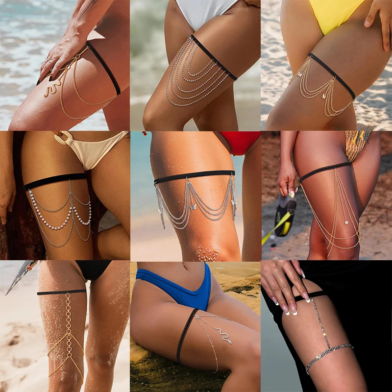 Tocona 2023 New Sexy Beach Spicy Girl Leg Chain Personality Nightclub Style Body Chain Simple Nappa Perlite Gamba Multistrato
