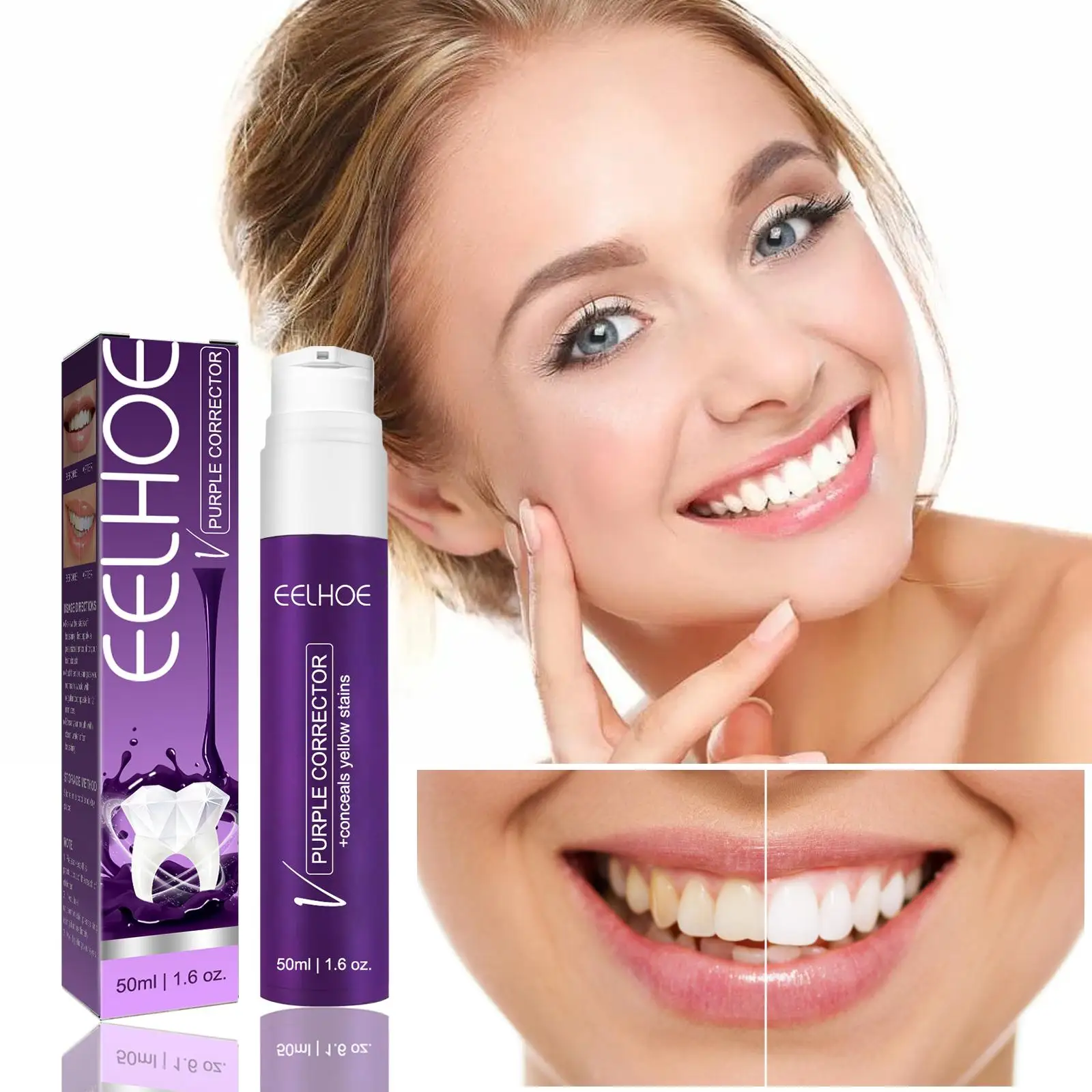 50Ml Viola Sbiancante Dentifricio Rinfrescante Respiro Schiuma Pulizia Denti Denti Denti Dentiera Placca Mousse Cura Rimozione Z5L4