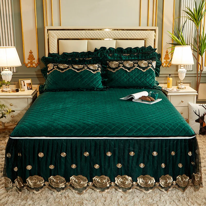 De Lujo De Euro De Terciopelo De Cristal Oro Encaje Con Gli Occhi Acolchado Cremallera Desmontable Falda De La Cama Funda
