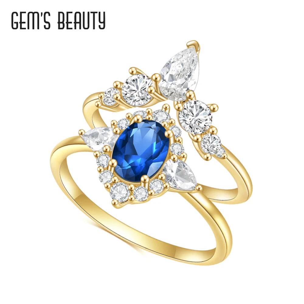 Gem'S Beauty Combination Ring Anillo De Plata 925 Para Mujer De Oro Rosa Puro De 14 K Milky Blue Moonstone Cz - White