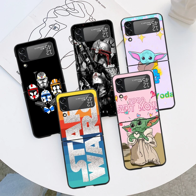 Custodia Per Samsung Galaxy Z Flip 3 4 5G Nero Hard Pc Anti-Knock Back Cover Per Telefono Di Lusso Flip3 Flip4 Shell Starwars R2D2 Yoda Capa