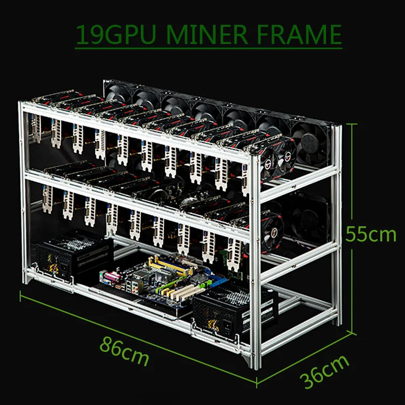 Bitcon Miner 19 Gpu Frame Alluminio Mining Rig Open Air Case Impilabile Per Ethereum Mining Rig Eth Btc Rack Server Chassis