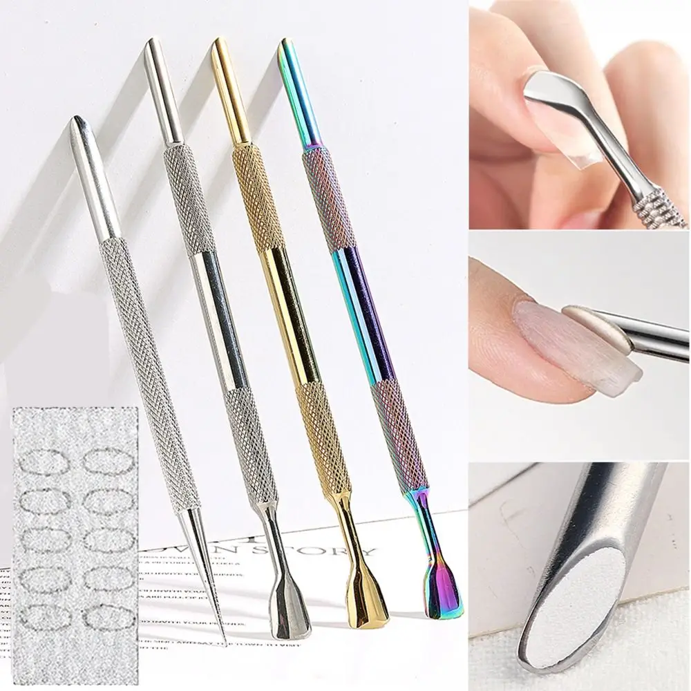Nuovo Metallo Doppia Testa A Ferro Di Cavallo Chiodo Spingi Cuticole Autoadesivo Fiocco Di Sabbia Pre Lucidatura Rimozione Strumento Manicure Pelle Mo