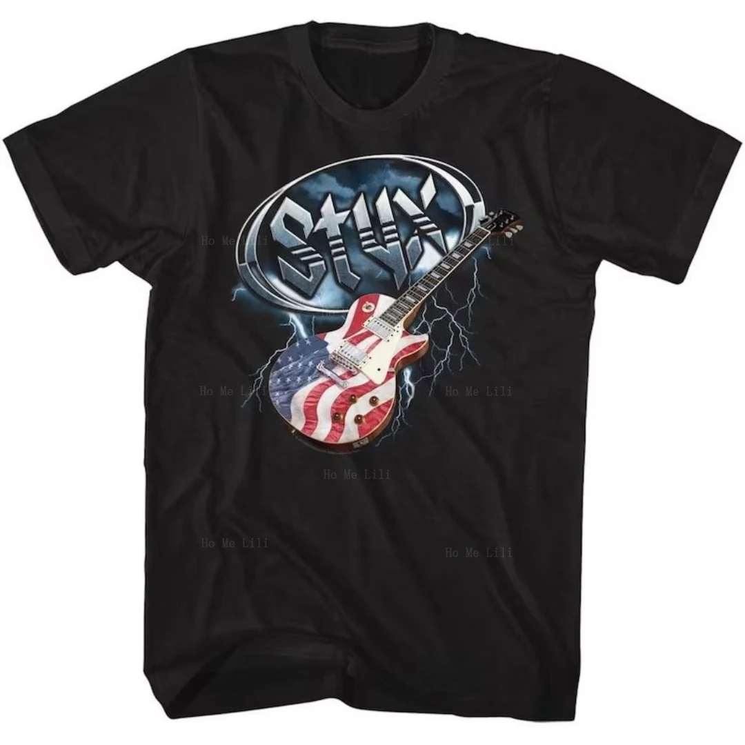Styx Flag Guitar Black Adult Bootleg Uomo Donna T-Shirt Personalizzata Oversize