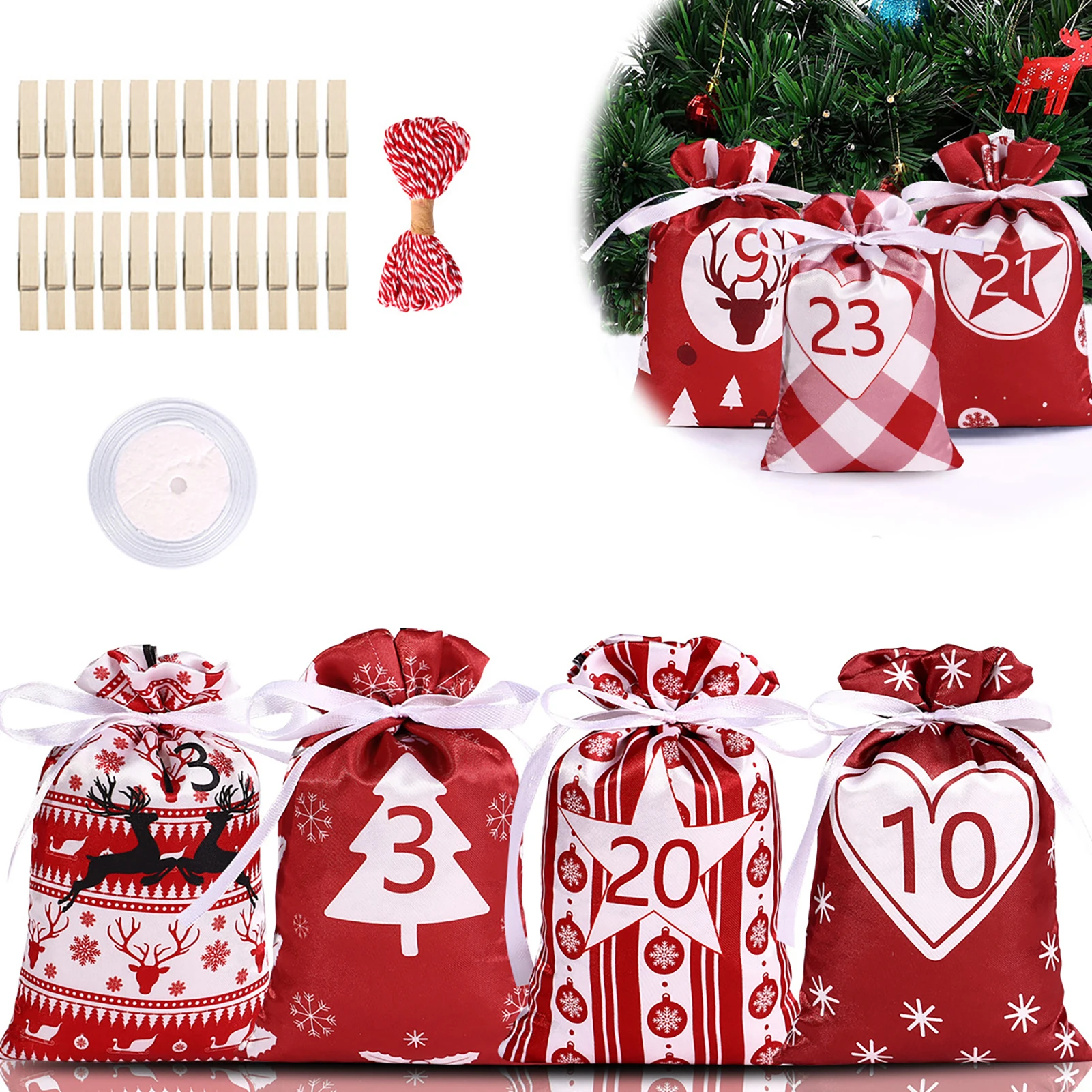 Nuovi 24 Giorni Calendario Dell'Avvento Di Natale Borse Calendario Dell'Avvento Sacchetti Regalo Set Fai Da Te Decorazioni Natalizie Calendario De Adv
