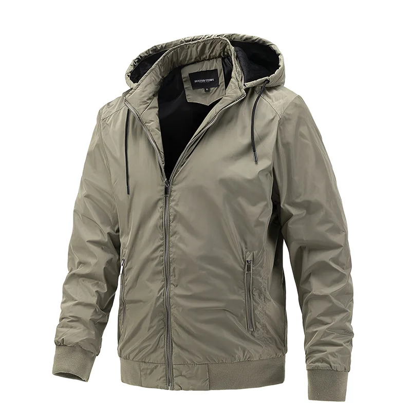 New Simple Hooded Jacket Men Casual Tinta Unita Cerniera Streetwear Bomber Jacket New Autumn Sportswear Abbigliamento Uomo