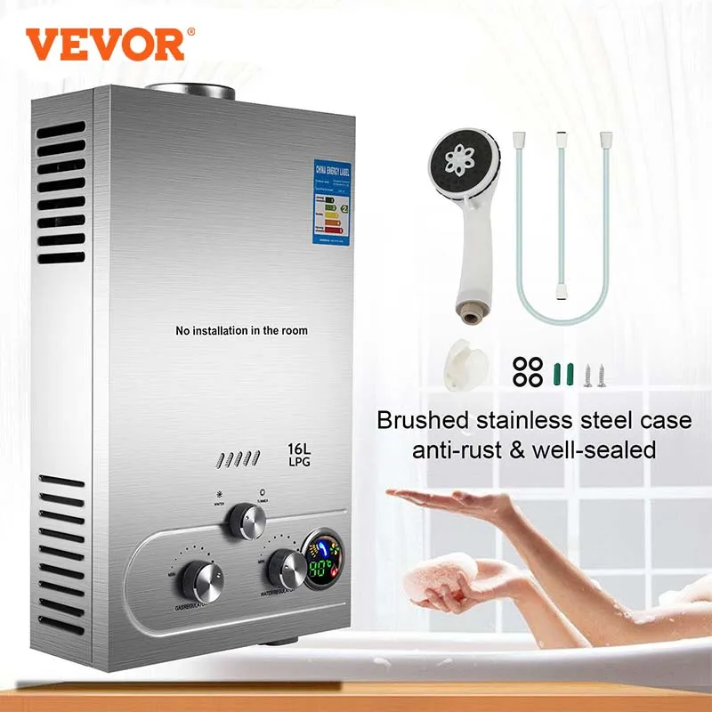 Riscaldatore Di Acqua Calda A Gas Vevor Gpl 6-18L Caldaia Istantanea Senza Serbatoio Propano Con Kit Doccia Scaldabagno A Gpl Elettrodomestico Caldaia