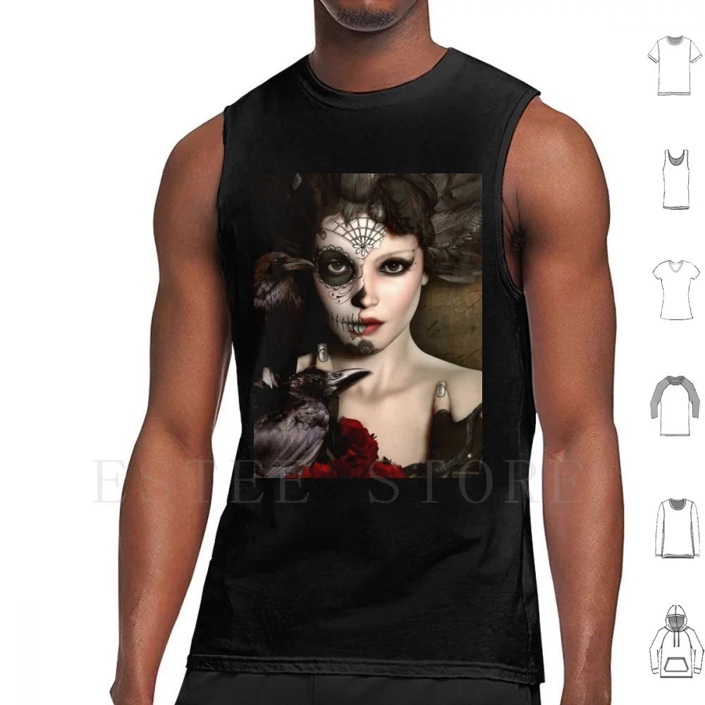 Darkside Sugar Doll Canotte Canottiera Darkside Sugar Doll Dia De Muertos Dia De Los Muertos Sugar Doll Makeup Skull Raven