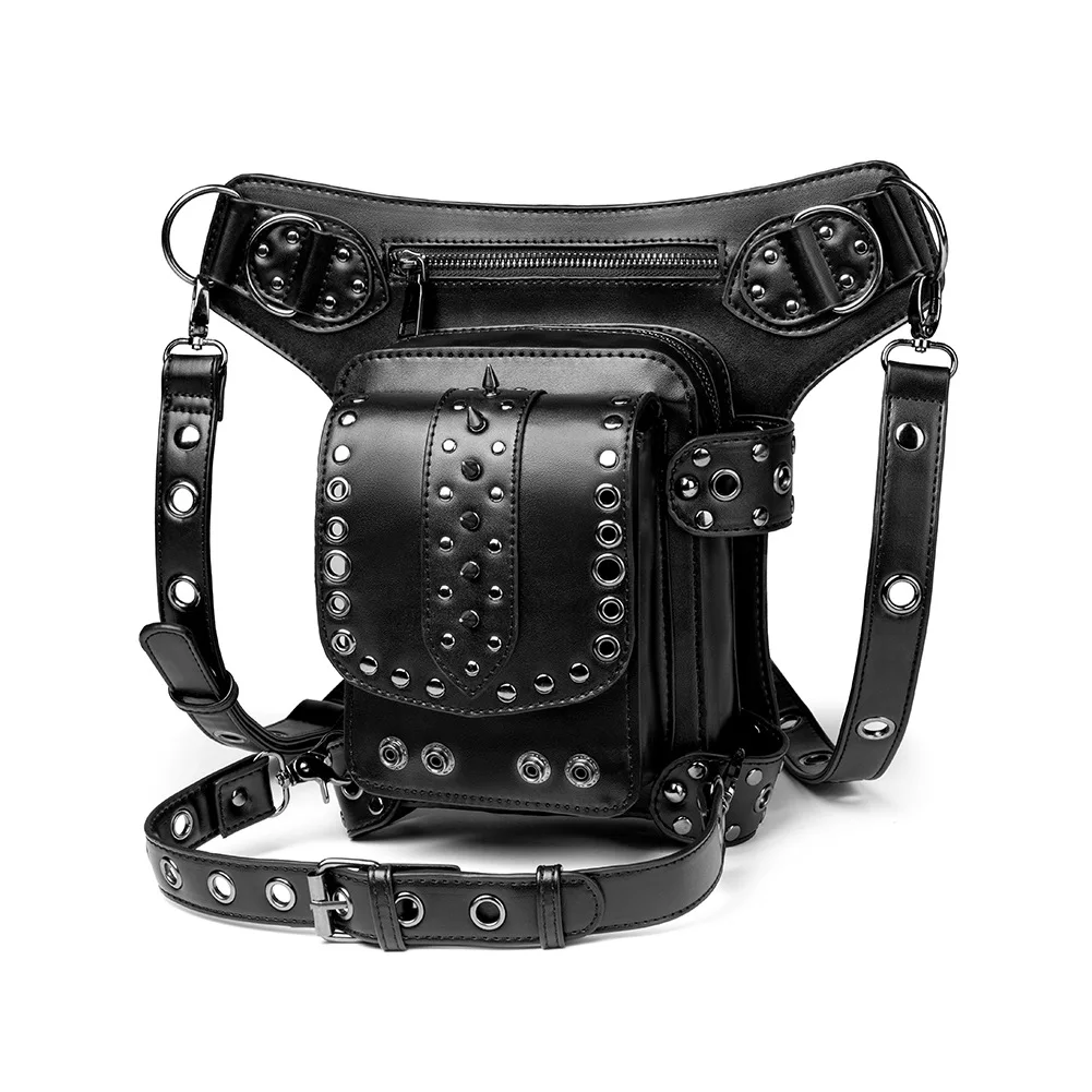 Marsupio Euro American Steam Punk Donna Borsa Diagonale A Spalla Singola Donna Outdoor Cellulare Trend Rivetto Marsupio Borsa Da Gamba
