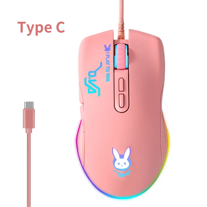 Mouse Cablato Di Tipo C 7200Dpi E-Sports Macro Computer Programmabile Usb Rgb Ottico Gaming Mause Cute Pink Mouse Per Laptop Mac Pc