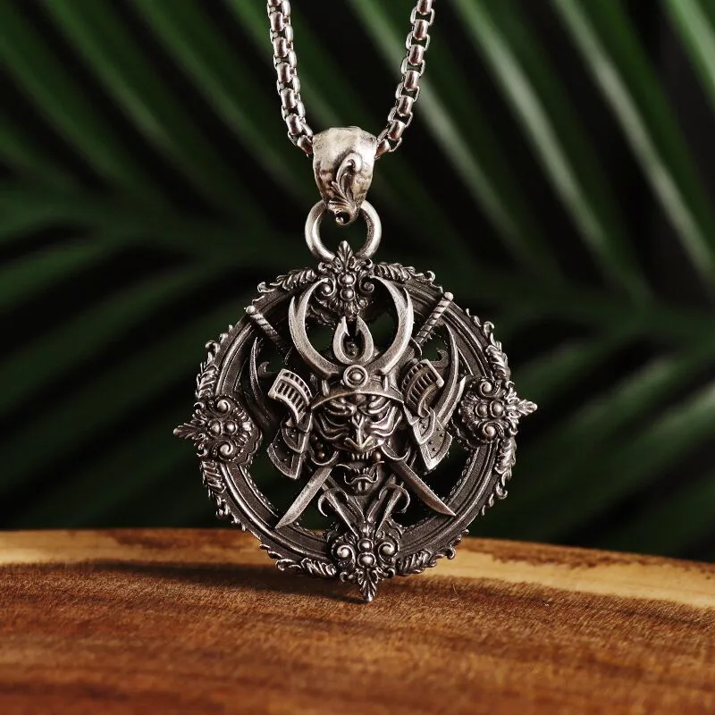 Samurai Prajna Ciondolo Vintage Ninja Armor Katana Demon Collana Statement Mens Punk Gothic Jewelry