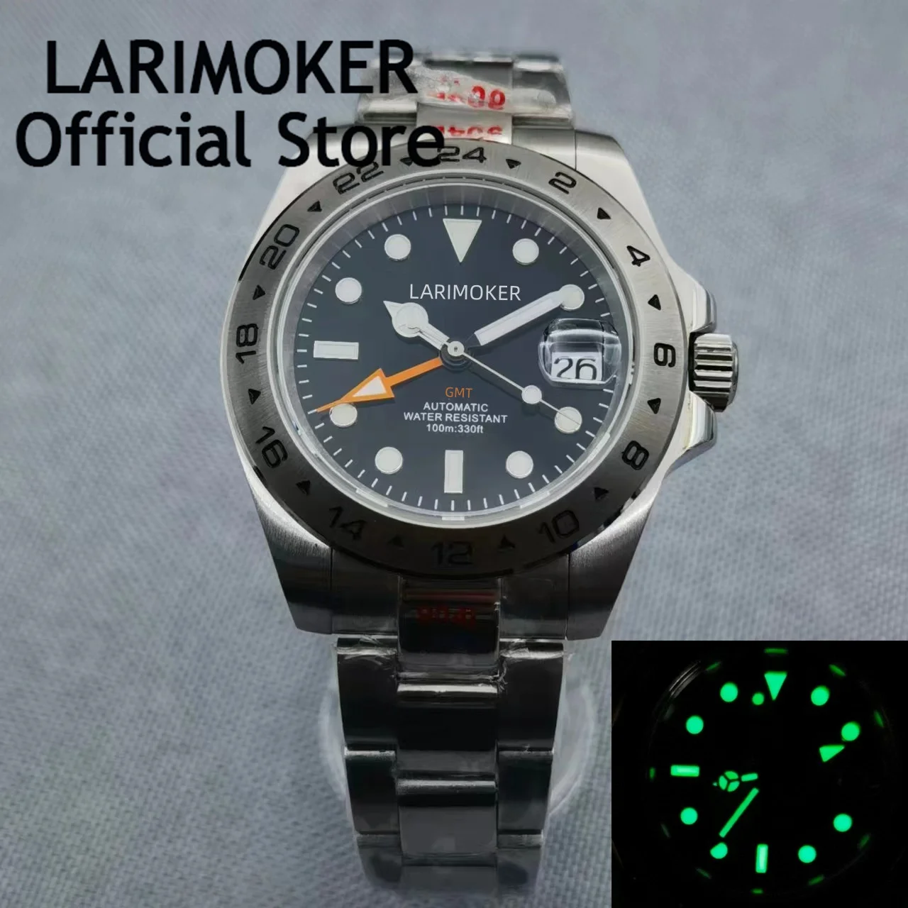 Larimoker Man 40Mm Border Explorer 2 Look Nh34A Gmt Orologio Automatico Oyster Jubilee Strap