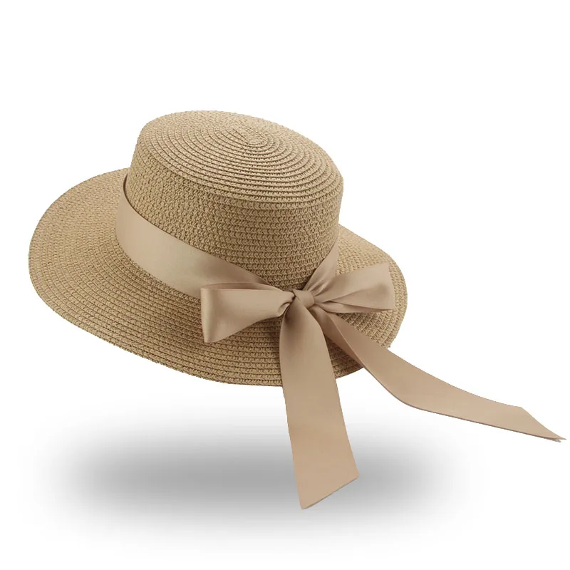 Cappello Da Pescatore Cappelli Di Paglia Estivi Da Spiaggia Per Donna Flat Top Ribbon Bowknot Eleganti Cappelli Estivi Da Donna Di Paglia Di Lusso Som