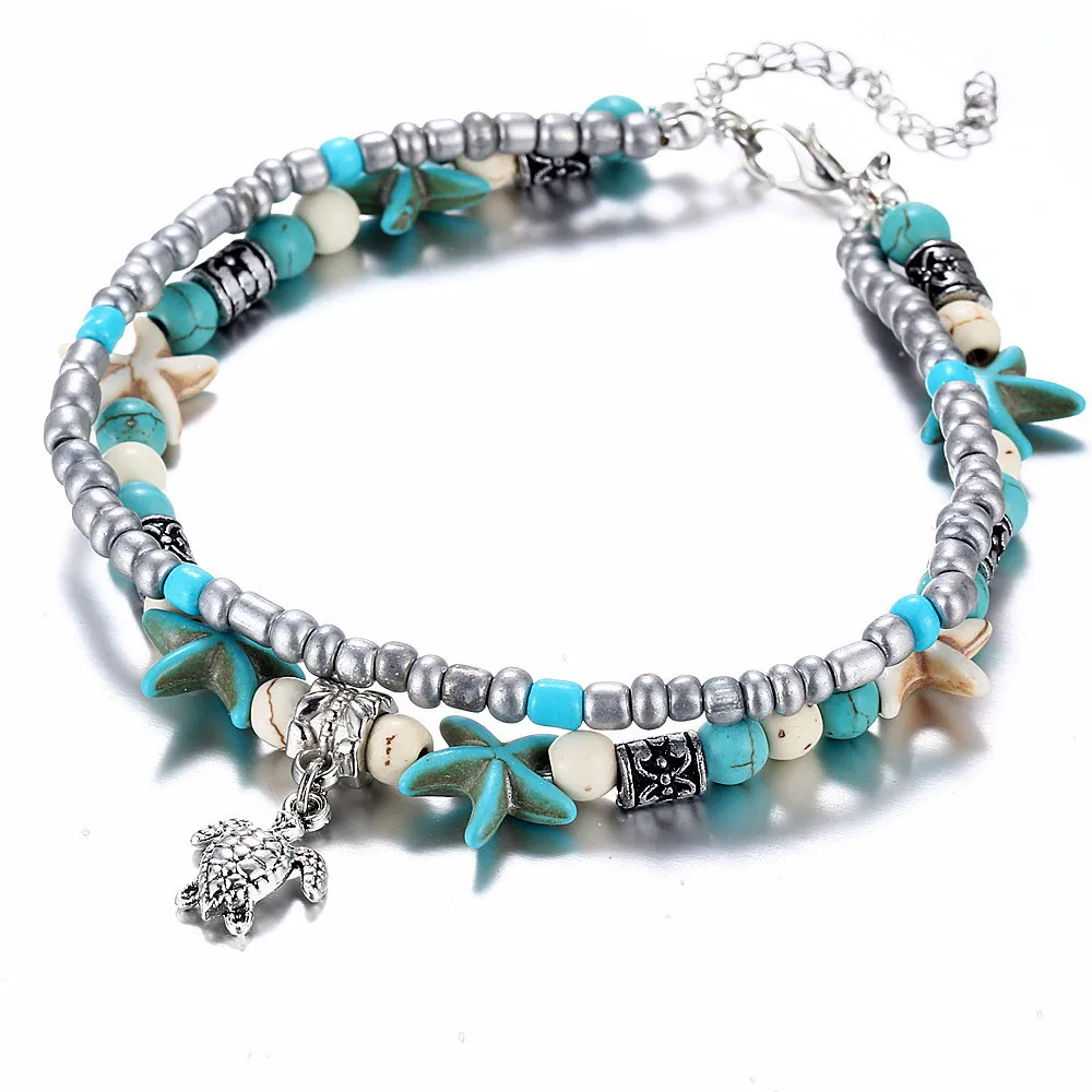 Moda Doppia Tartaruga Mare Stella Del Mare Yoga Spiaggia Piede Catena Braccialetto Belle Ragazze Negozio Nuova Moda Semplice Versatile