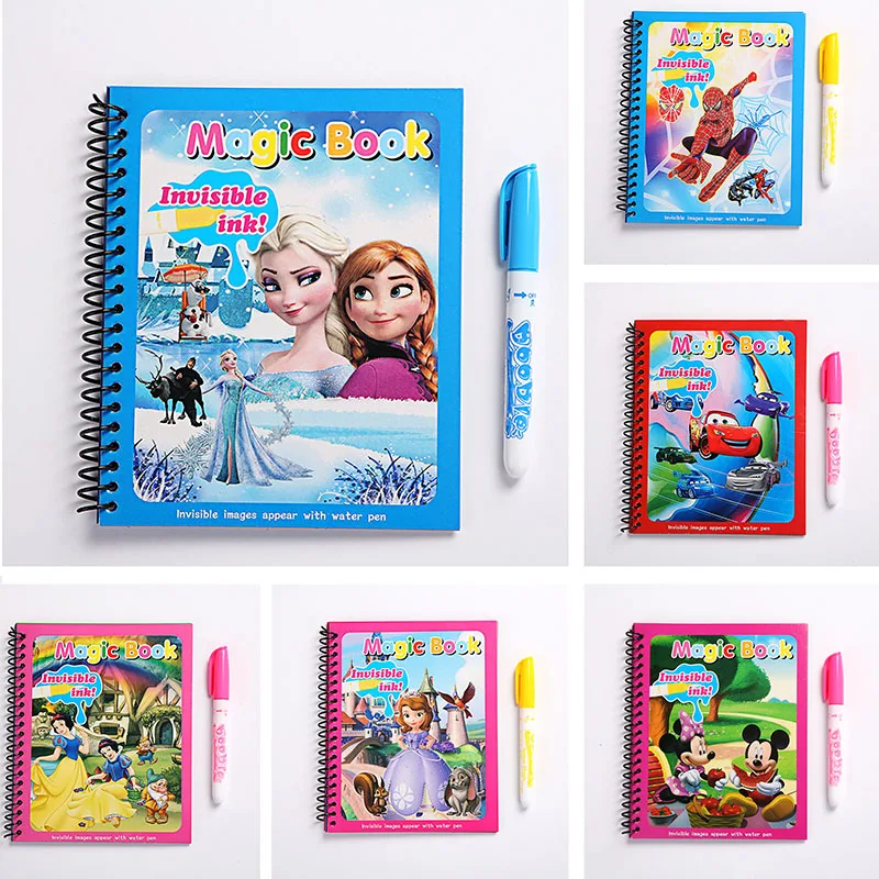 Disney Kids Puzzle Graffiti Painting Book Cartoon Anime Frozen Spiderman Cars Sofia Princes Mickey Diy Magic Acquerello Painting