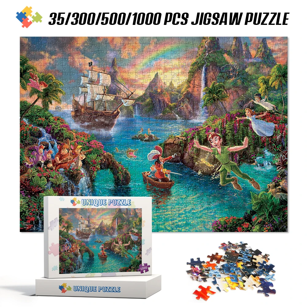 Disney Anime Educational Kids Toys Jigsaw Puzzle 35/300/500/1000 Pezzi Puzzle Per Adulti Peter Pan Disney Jigsaw Puzzle Toys