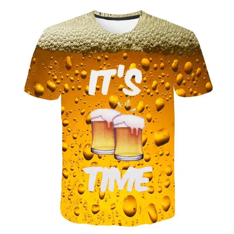 Abbigliamento Da Uomo T-Shirt All'Ingrosso 3D Beer Time Manica Corta Novità Modello D'Acqua O-Collo Top Tees Funny Chunky Dunky Tshirt