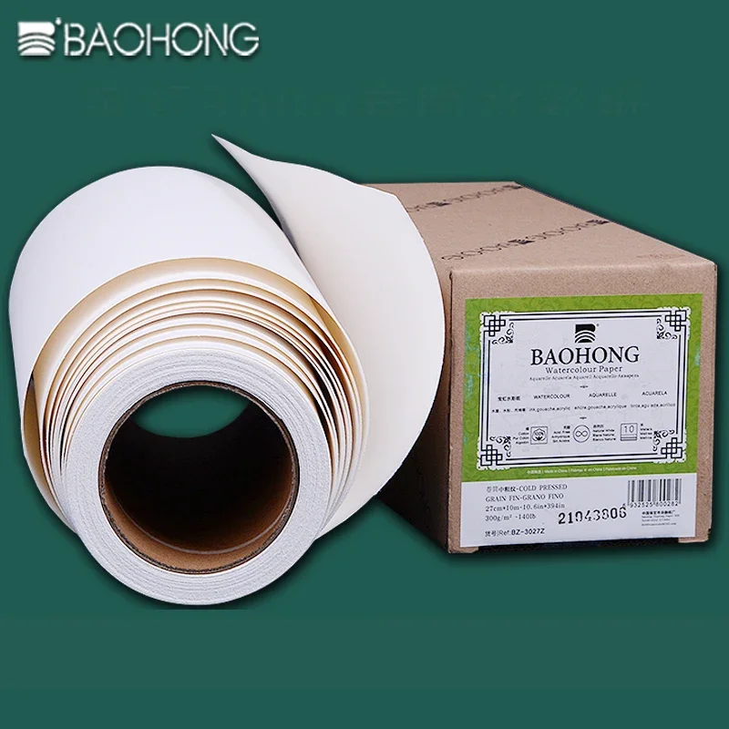 Baohong Rotolo Di Carta Ad Acquerello 140Lb 300G 27 Cmx1 0M/37Cm X 10M 100% Cotone Academy Art Paper Per Acquerello Gouache Ink Acrilico