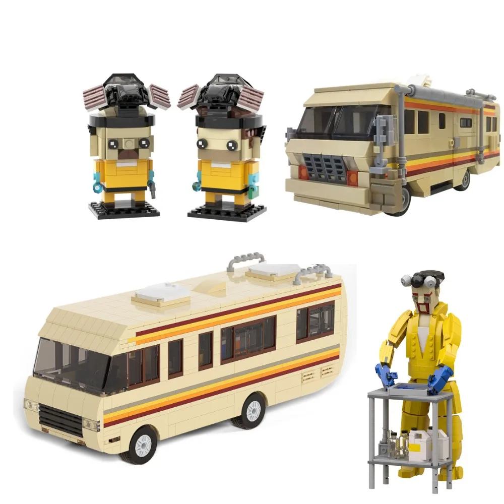 Buildmoc Movie Breakinged Bads Lab Rv Car Building Blocks Toy Pinkman Cooking Set Walter White Van Vehicle Bricks Kids Toy Gift