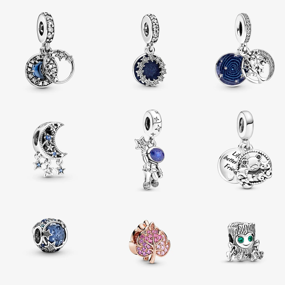 Ciondolo In Argento Sterling 925 Perline Luna Astronauta Albero Di Cocco Ciondolo Arcobaleno Bracciale Pandora Gioielli Femminili Fai Da Te