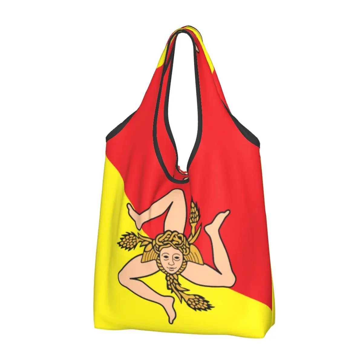 Italian Island Sicilia Flag Grocery Shopping Tote Bags Donna Divertente Borsa A Tracolla Bandiera Shopper Siciliana Borsa Di Grande Capacità