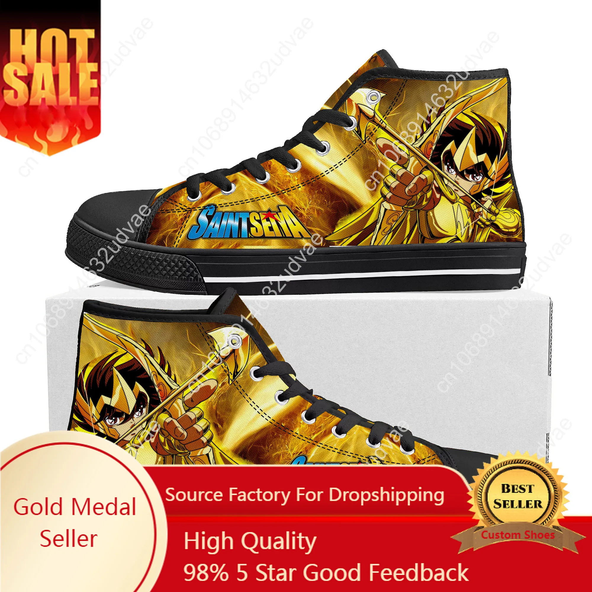 Saint Seiya Anime Cartoon High Top Sneakers Mens Womens Teenager High Quality Canvas Sneaker Casual Couple Shoes Custom Shoe