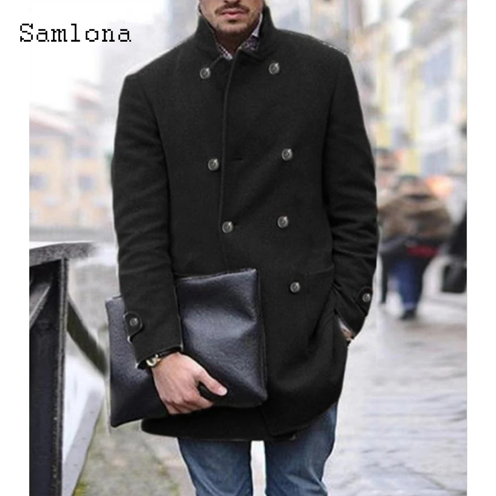 2022 Cappotti Monopetto In Lana E Misto Colletto Con Risvolto Giacche Retrò Uomo Solid Basic Top Capispalla Moda Sexy Cappotti Lunghi