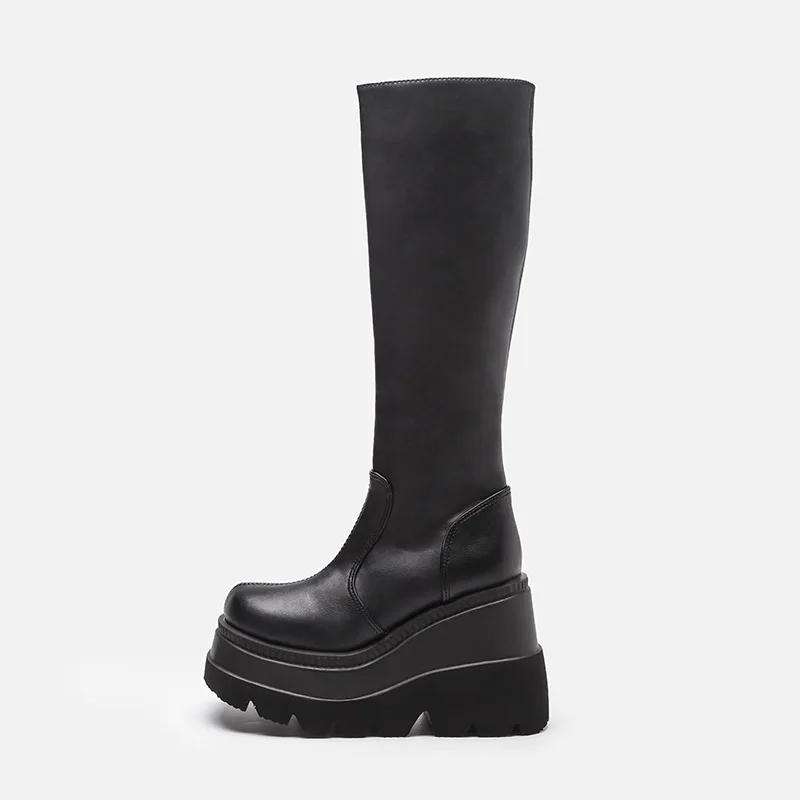 Stivali Con Plateau Da Donna Stivali Da Motociclista Stivali Alti Al Ginocchio Donna Botas Femininas D343