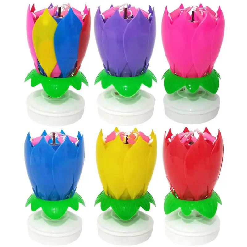 1Pc Lotus Candle Creative Rotating Musical Candle Cake Rotante Lotus Birthday Candle Singing Candle-Powered Spinning Cake Toppe