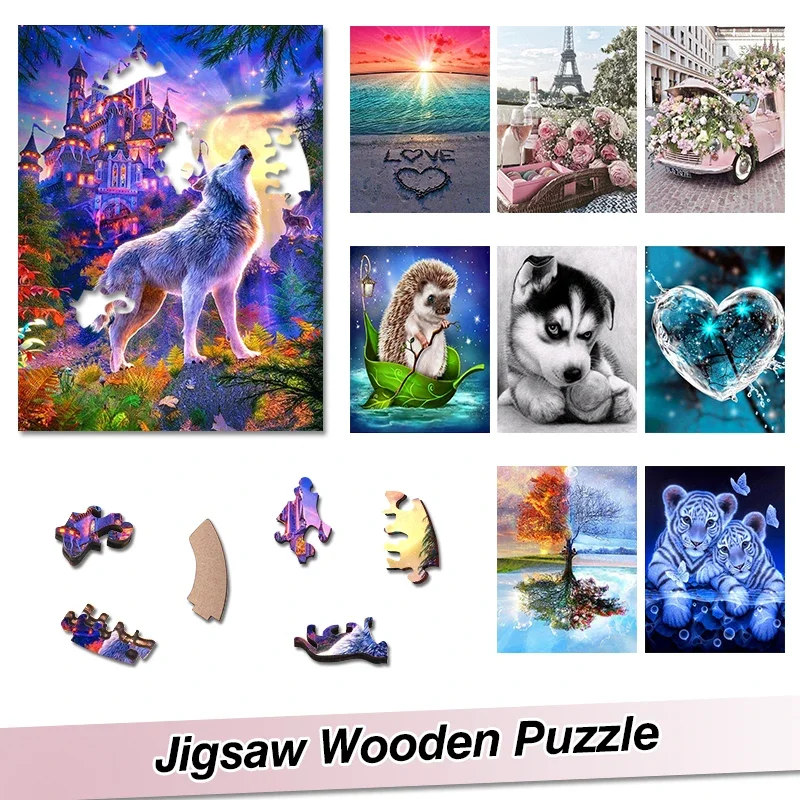 Paesaggio Puzzle Bambini Adulti Puzzle In Legno Simpatico Animale Lupo Cane Fiore Puzzle Puzzle Puzzle 3D Metallo Giocattoli Per Bambini