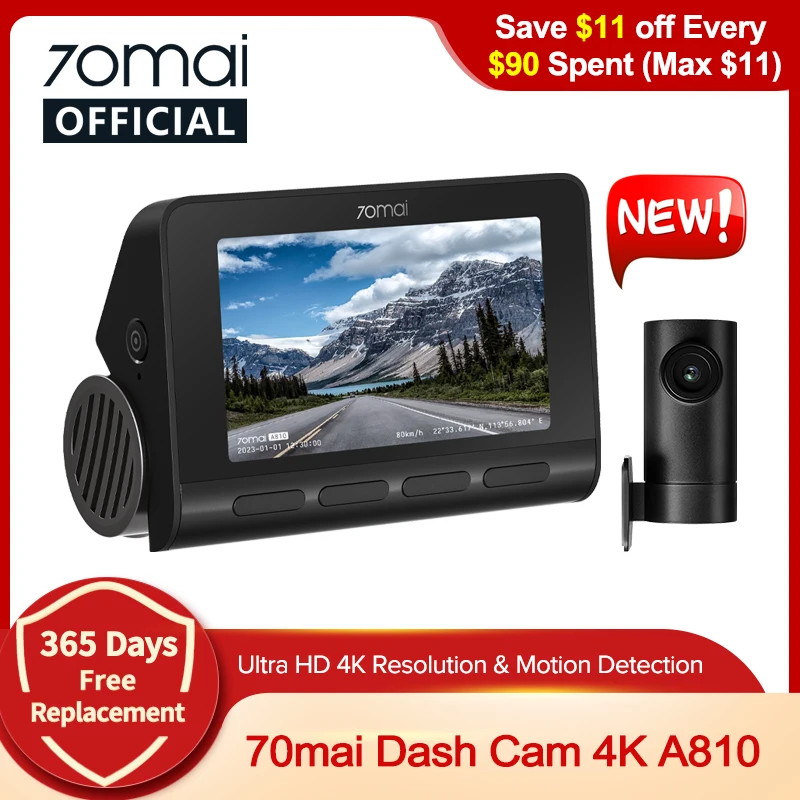 Global 70Mai Dash Cam A810 Ultra Hd 4K Gps Integrato Adas Auto Record 150Fov Motion Detection 70Mai A810 Supporto Dvr Per Auto Cam Posteriore