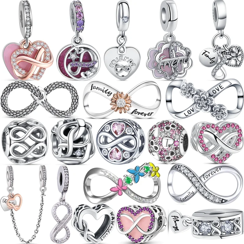 100% 925 Argento Forever Infinite Eternity Love Friends Family Friendship Perline Fini Fit Original Pandora Charms Bracciale Jewelry