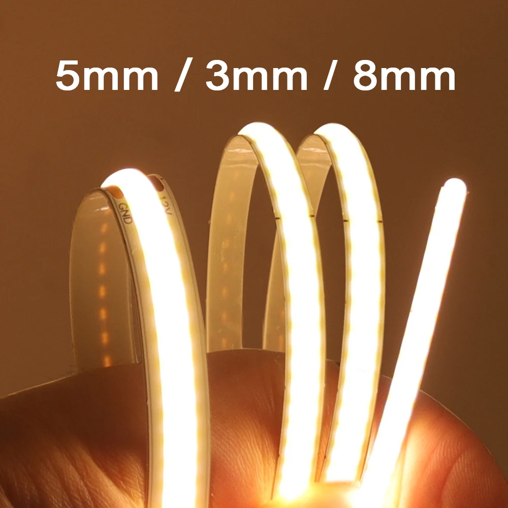 Cob Led Strip Light 5V 12V 24V 320 480 384 528 Led Nastro Flessibile 5Mm 3Mm 8Mm Pcb Warm Natural White Luci Lineari Ad Alta Densità
